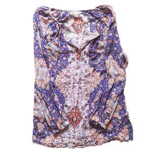 Top Lucky Brand XS Blouse Women Long-Sleeve Floral Pattern Boho Raglan-Sleeve